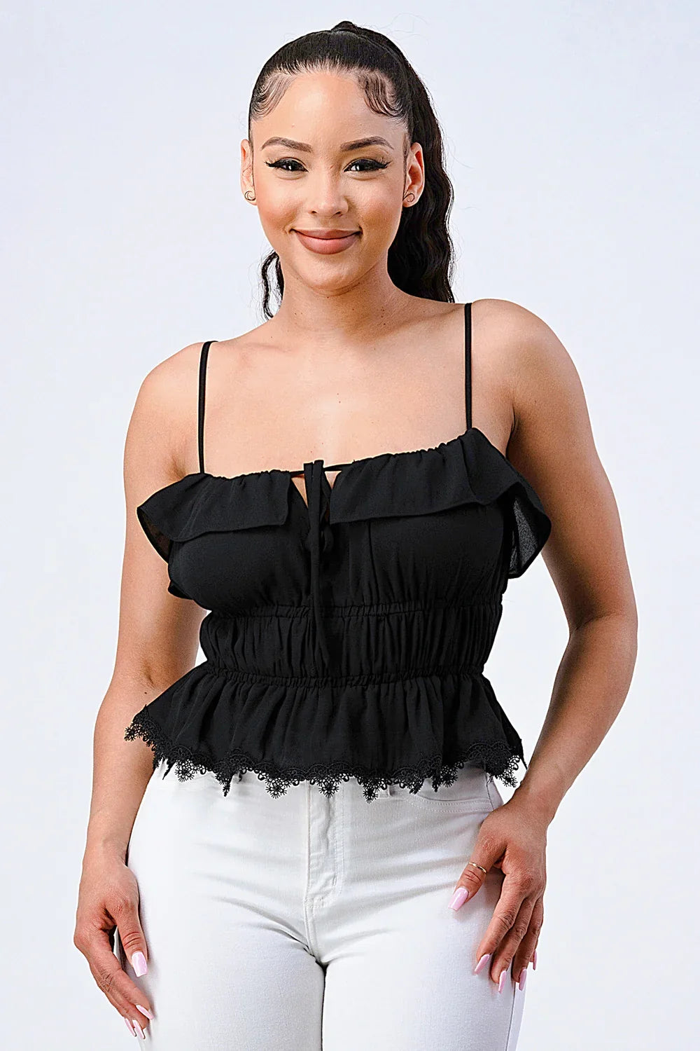 SMOCKED RUFFLED SWEETHEART TOP