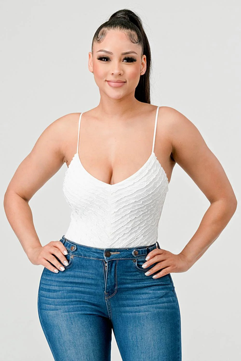 SEXY MESH CHEVRON PATTERN BODYSUIT