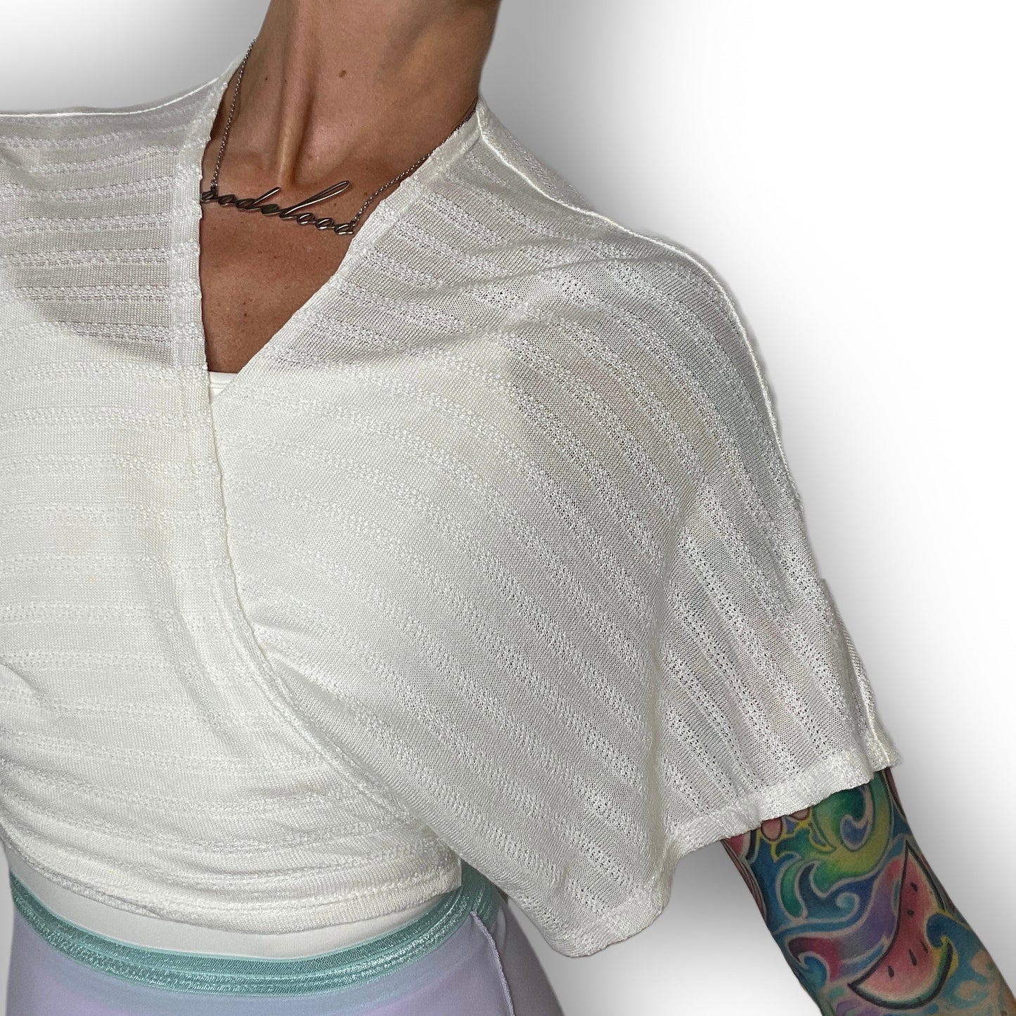 Cropped Sweater Knit Wrap Top Ballet Warm Up - White Intricate