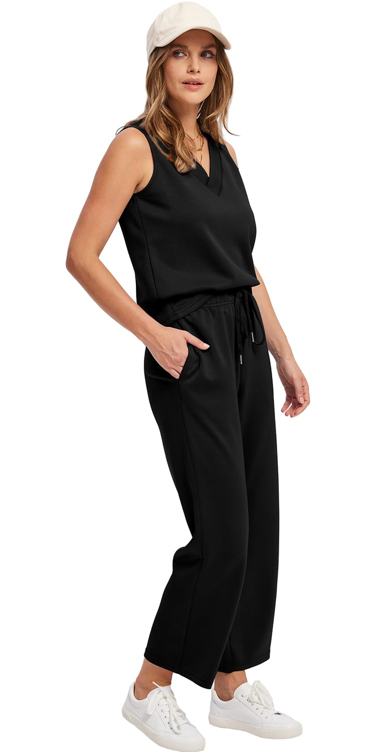 WIHOLL Two Piece Sets for Women Summer Outfits Matching Lounge Sets Wide Leg Crop Pants Vacation Travel