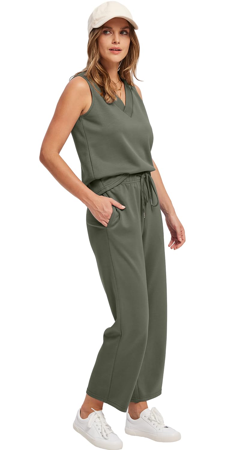 WIHOLL Two Piece Sets for Women Summer Outfits Matching Lounge Sets Wide Leg Crop Pants Vacation Travel