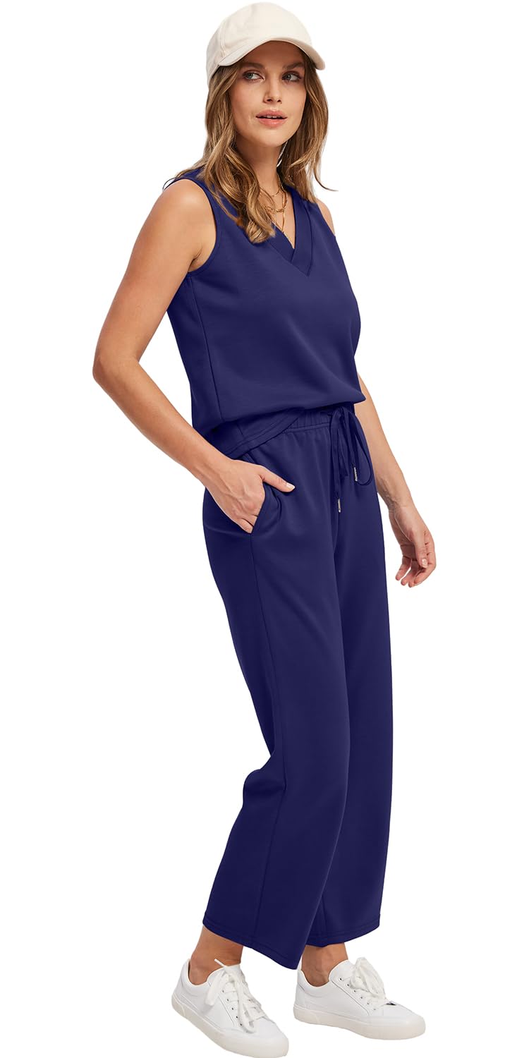 WIHOLL Two Piece Sets for Women Summer Outfits Matching Lounge Sets Wide Leg Crop Pants Vacation Travel