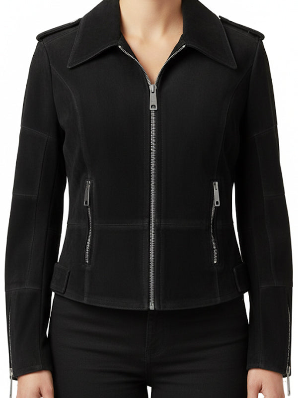 Women Black Suede Leather Jacket