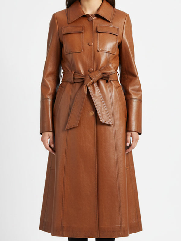 Women’s Stylish Italian Brown Waxed Leather Coat