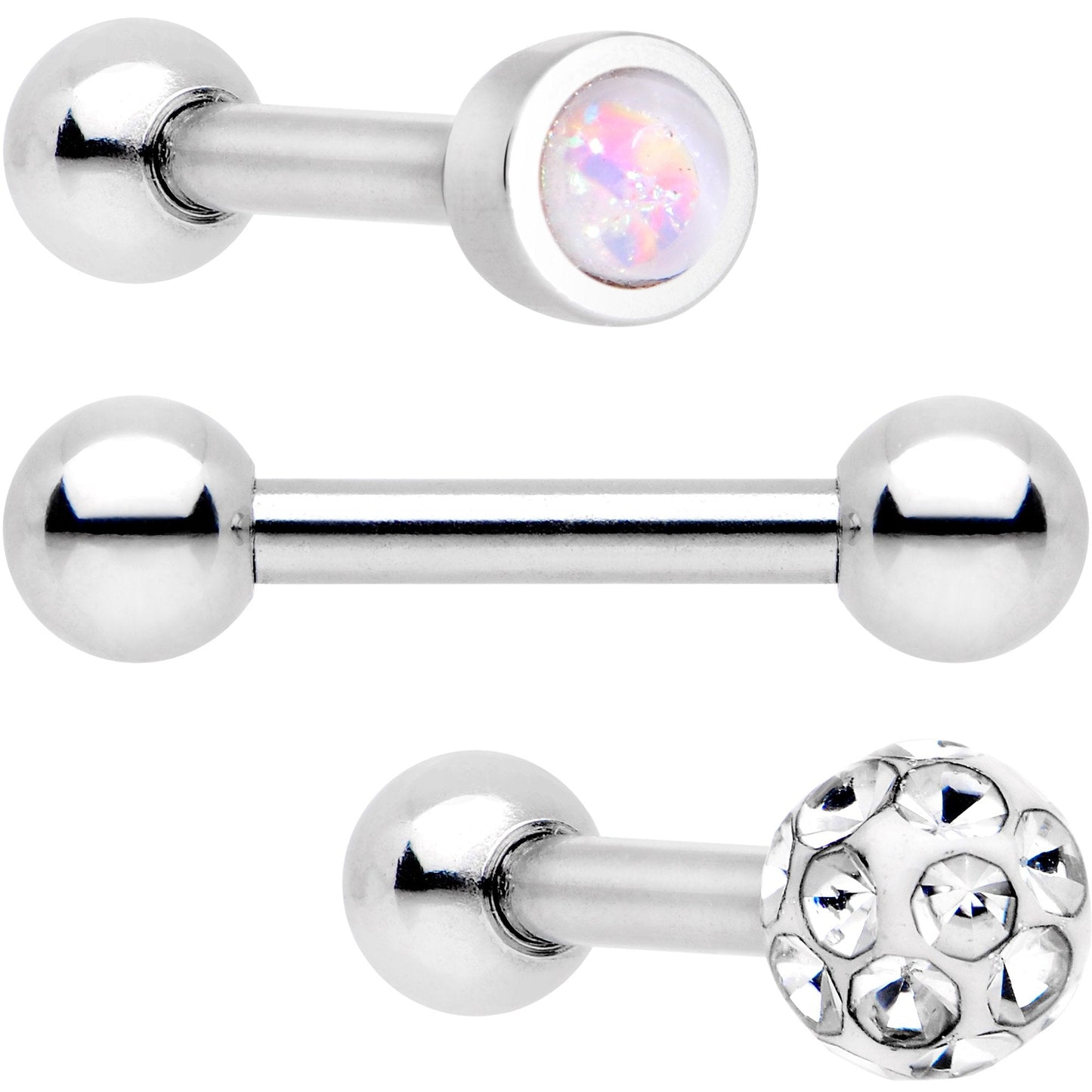16G 1/4 Clear Gem Inlay Cartilage Tragus Earring 3 Pack Set